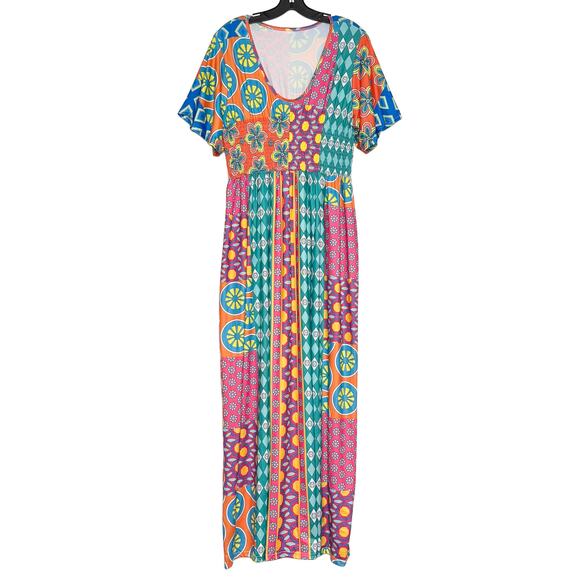 Maxi Dress Patchwork Boho Hippie Psychedelic Retro 70s Festival Colorful Medium - Picture 1 of 6